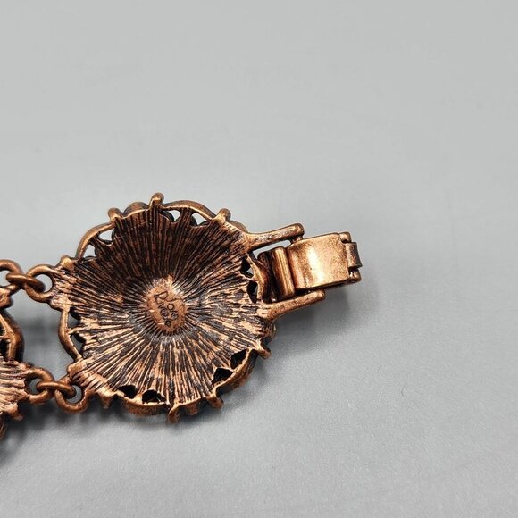 Joan Rivers Red & Green Enamel Crystal Link Bracelet Hexagon Copper Tone 7.5" - Picture 8 of 11